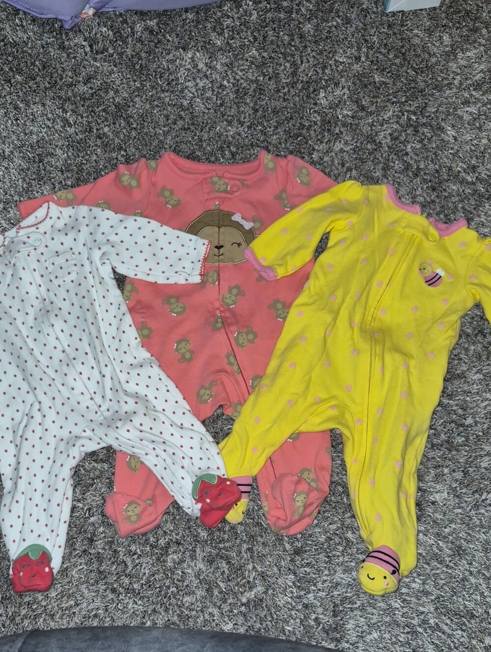 Assorted Carter's One-Piece Sleepers – White, Coral & Yellow